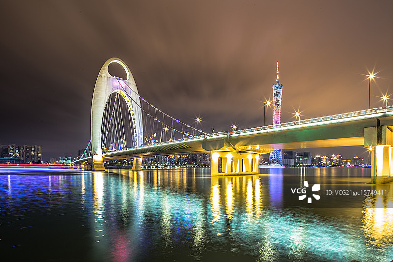 广州城市夜景--猎德大桥图片素材