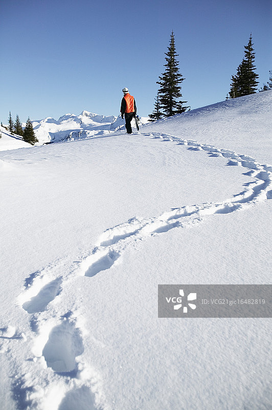 滑雪者在雪地上留下痕迹图片素材