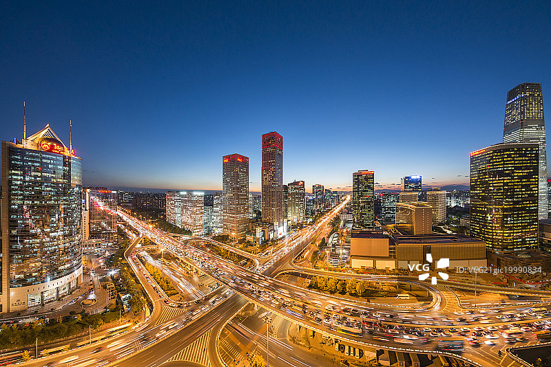 航拍傍晚时分的北京核心区国贸桥CBD全景图片素材