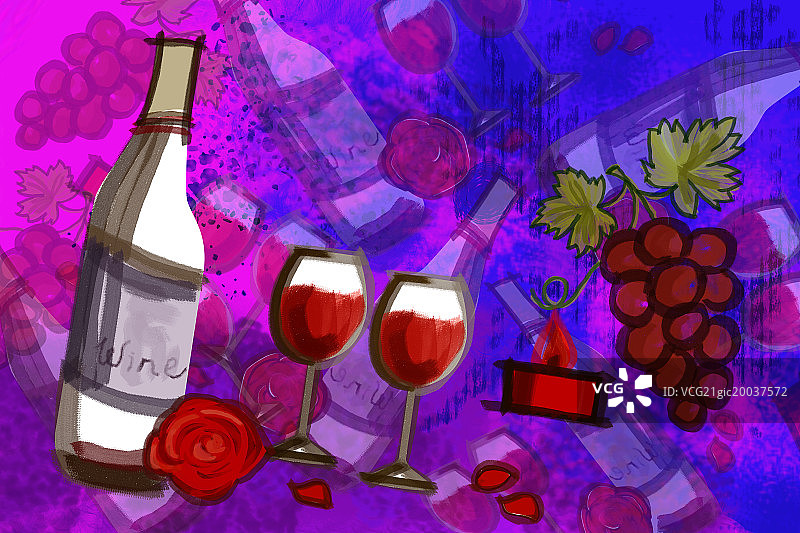 红酒和高脚杯插画图片素材
