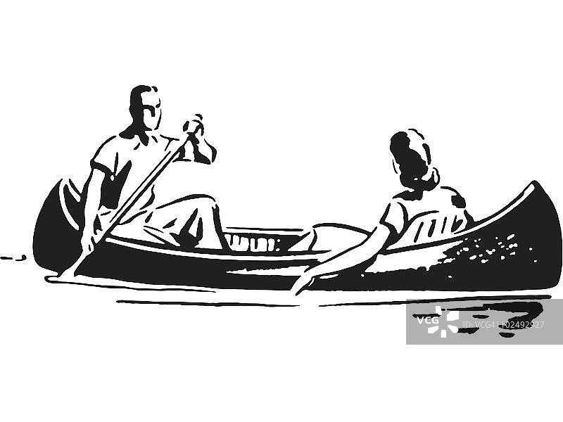 黑白版的独木舟上的一对夫妇图片素材