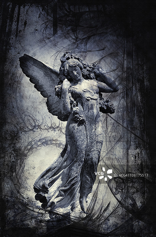 大理石天使雕像与黑色边界图片素材
