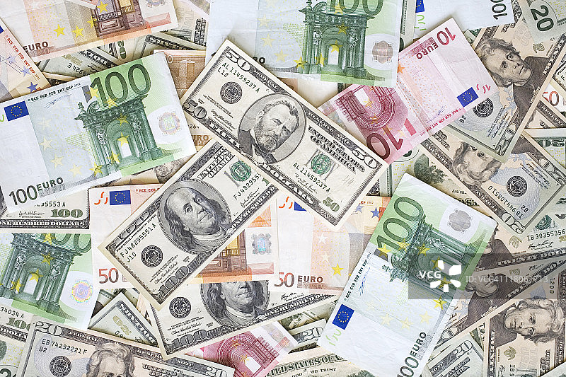 美国和欧洲的纸币图片素材