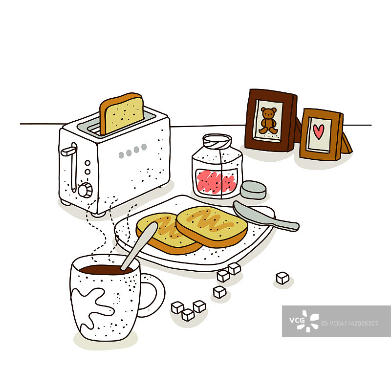 面包和咖啡配烤面包机图片素材