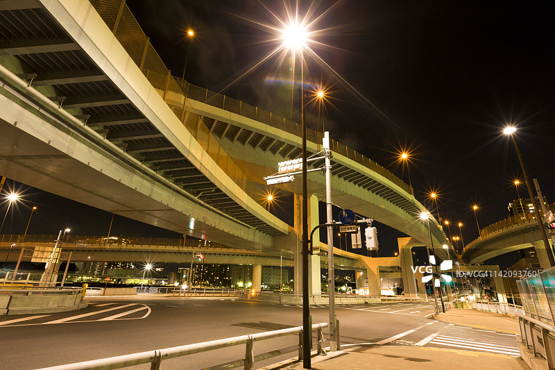 夜间高速公路，Koto Ward，东京都，本州，日本图片素材
