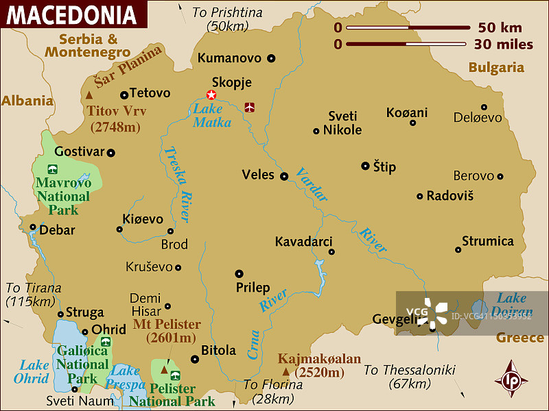 前南斯拉夫的马其顿共和国地图。图片素材