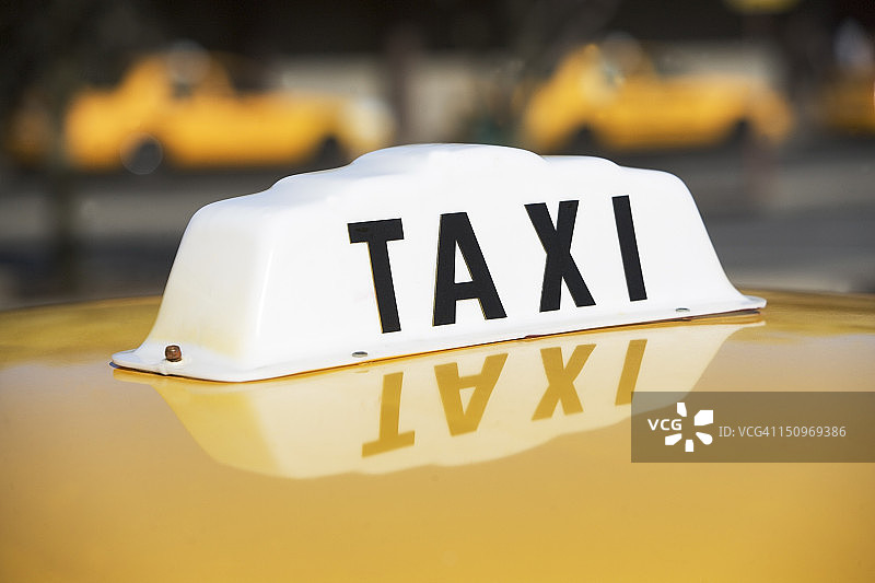 美国，纽约，长岛，纽约市，出租车标志的特写图片素材