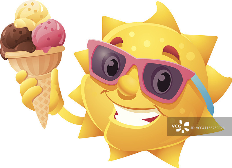 可爱的卡通夏日太阳与冰淇淋图片素材