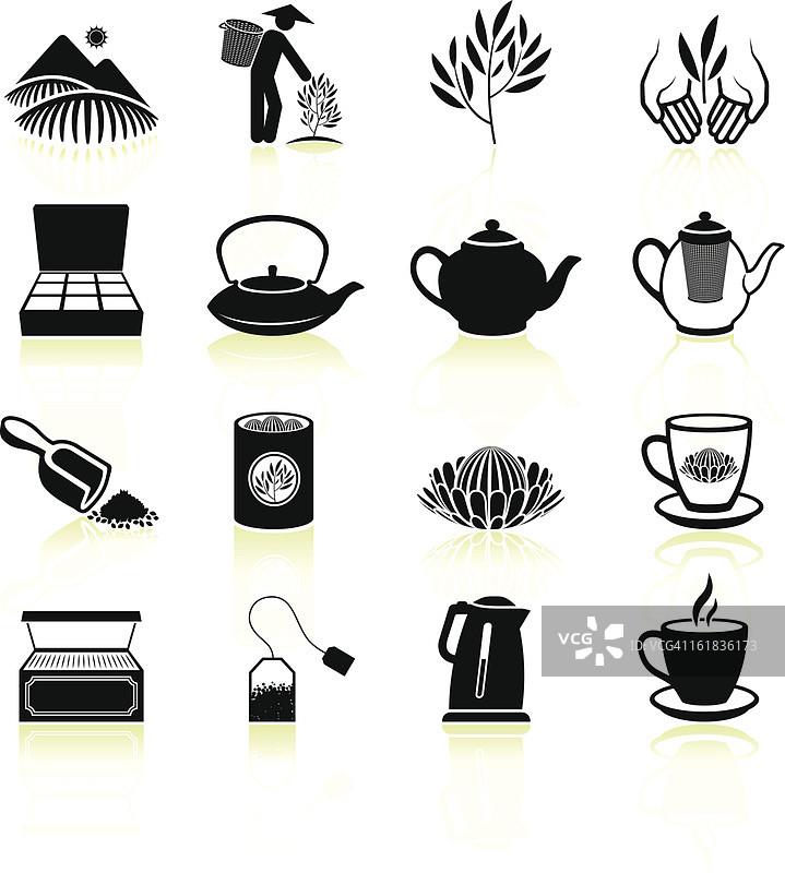 新鲜茶黑白版权免费矢量图标集图片素材