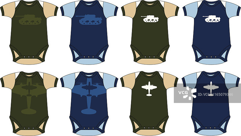 婴儿坦克和飞机陆军和空军睡衣图片素材