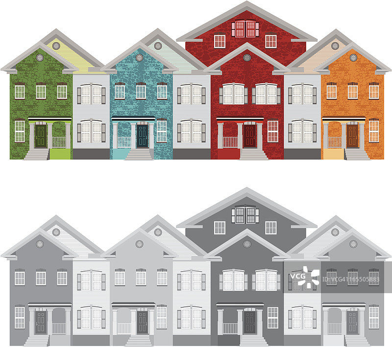 一排排色彩缤纷的联排别墅图片素材