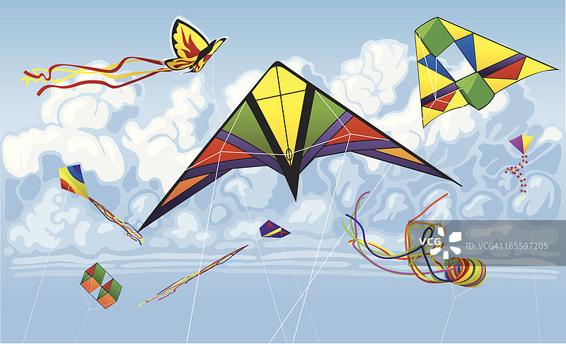 风筝在夏天的天空中飞翔图片素材