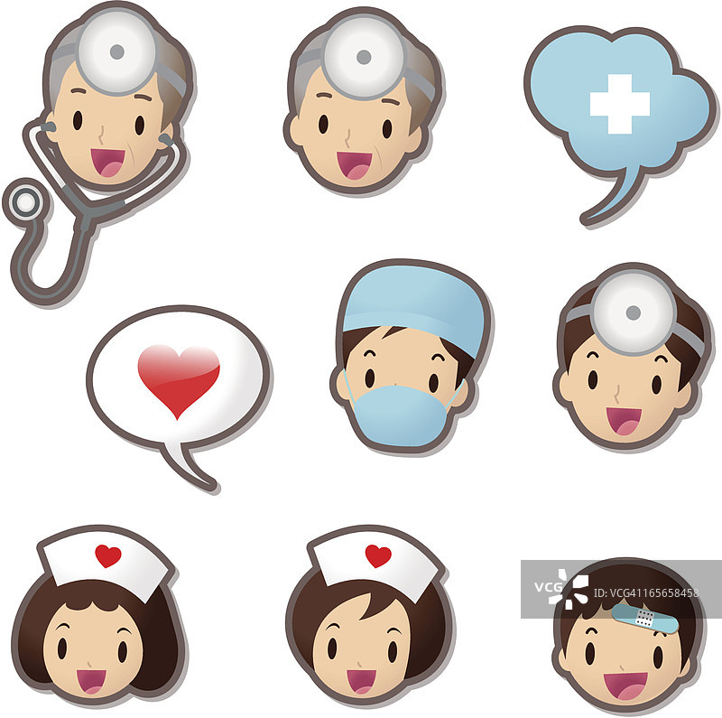 可爱图标(表情符号)-医务人员(医生和护士)图片素材