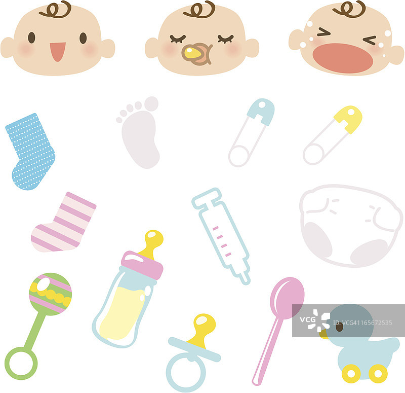 图标设置-可爱的婴儿表情符号和婴儿用品图片素材
