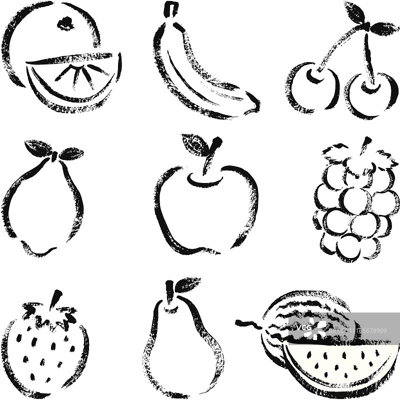 手绘的九种水果图片素材