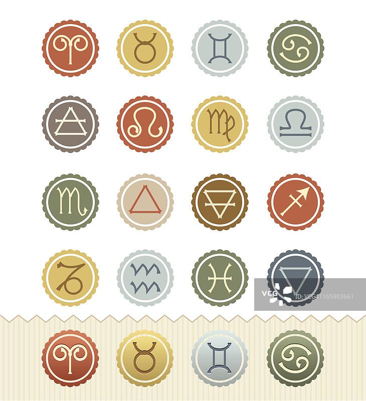 复古徽章系列:占星术和四元素图标图片素材