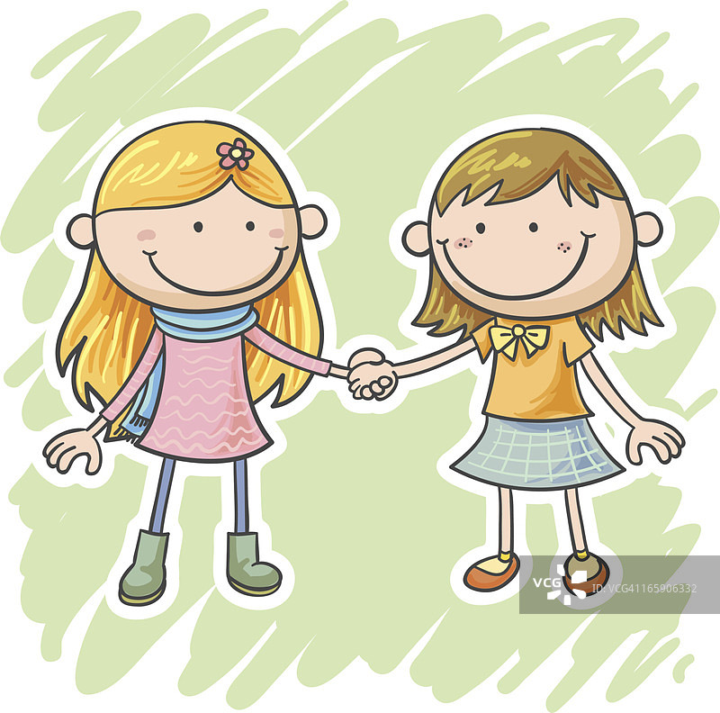 两个小女孩手牵着手图片素材