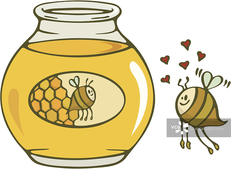 快乐的蜜蜂爱蜂蜜罐瓦伦丁图片素材