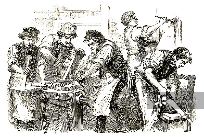 维多利亚时代的木匠在工作图片素材