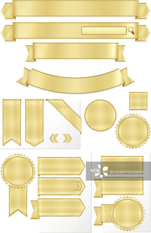 闪亮的金属金色条纹缎带，条幅图片素材