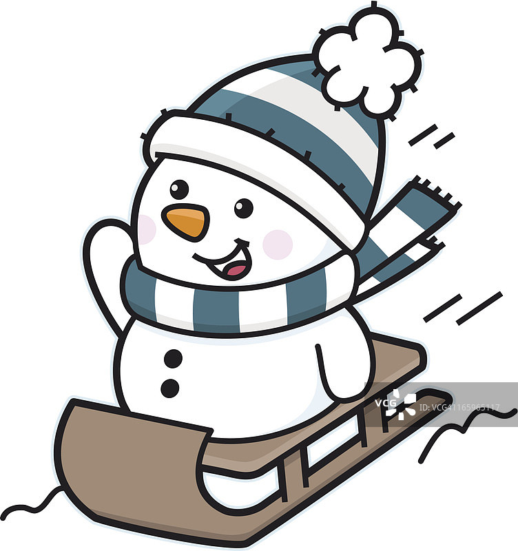 快乐的雪人在雪地里乘坐雪橇图片素材