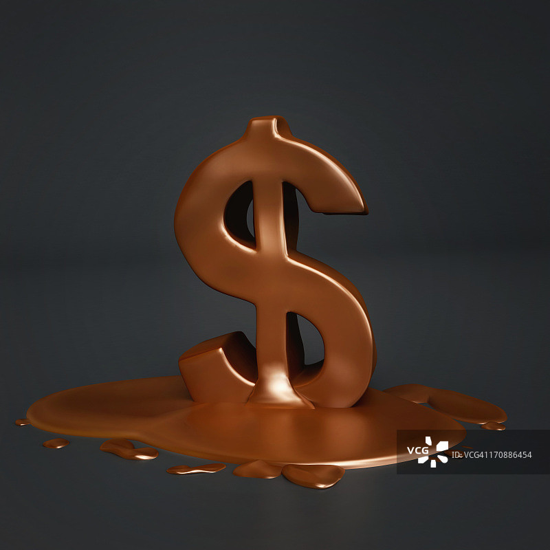 美元形状的巧克力融化在代表商业吸引力的彩色背景上图片素材