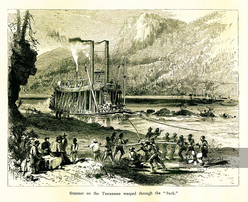 田纳西河上的轮船，美国|美国历史插图图片素材