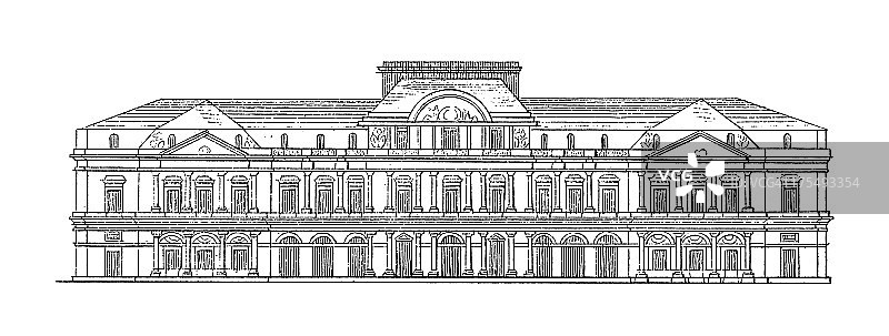 法国巴黎皇家宫殿|仿古建筑插图图片素材
