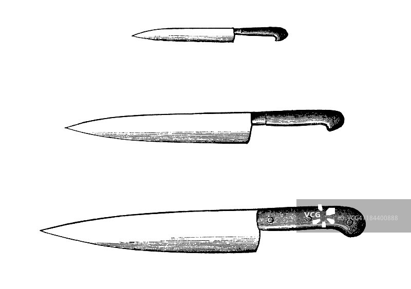 一套厨房刀|古董烹饪插图图片素材