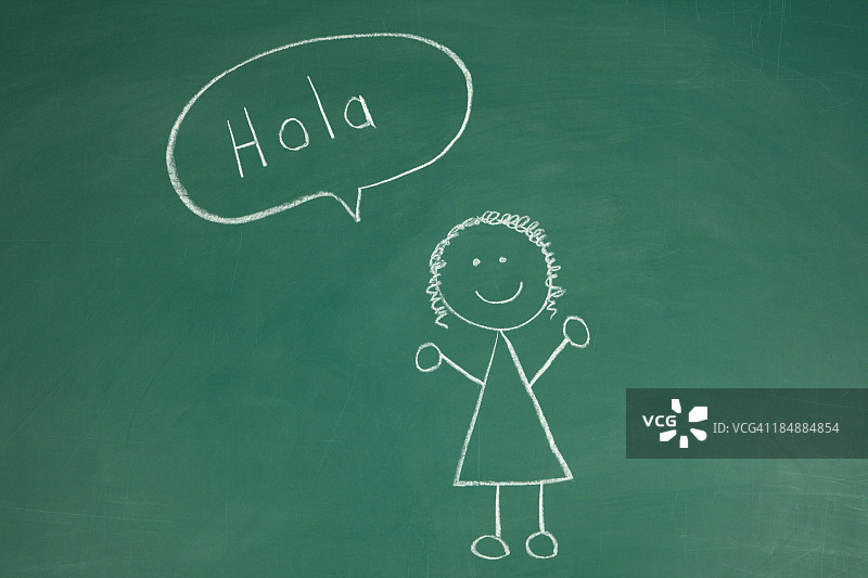 用西班牙语粉笔画打招呼的贴纸人物图片素材