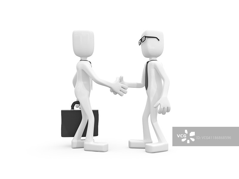 两个3D商人相互握手。图片素材