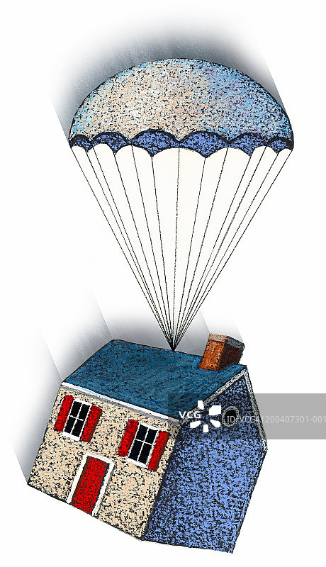 降落伞悬挂的房子图片素材