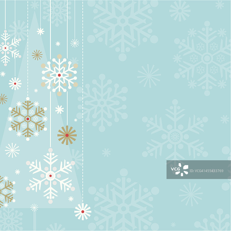 复古风格的悬挂圣诞雪花和圣诞树设计图片素材