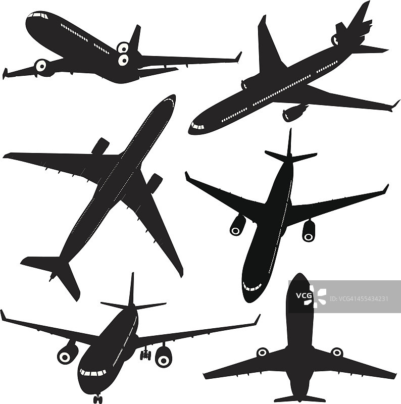 白色背景下的黑白飞机图标图片素材