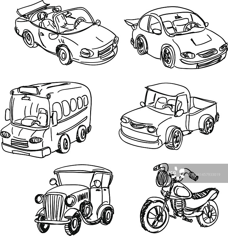各种汽车的黑白草图图片素材