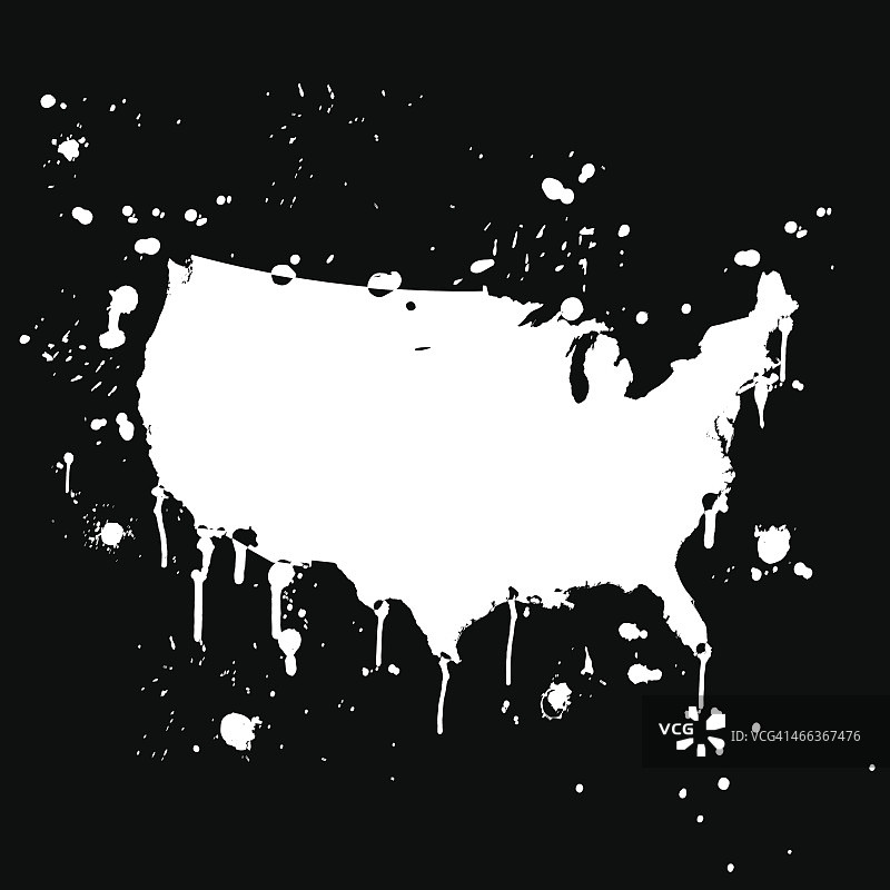 美国地图涂鸦白色斑点在黑色的墙上图片素材