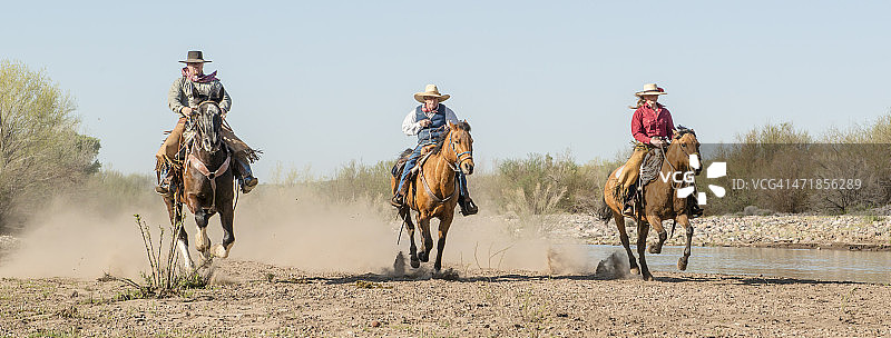 牛仔骑着奔跑的马图片素材