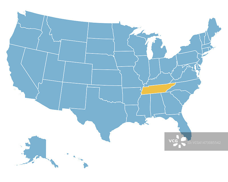 美国地图高亮田纳西州的州-矢量图片素材