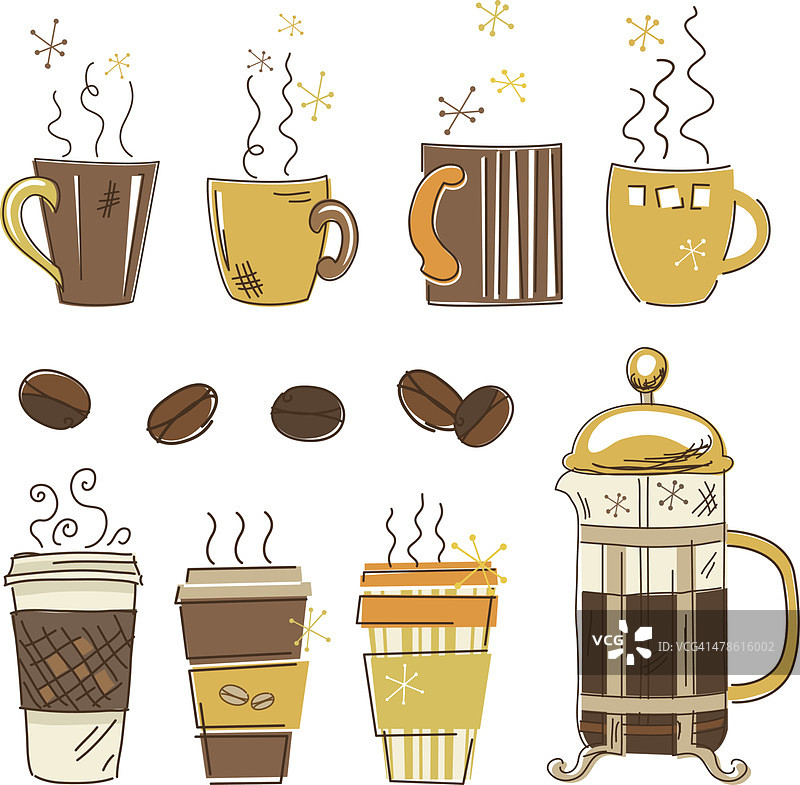 手绘素描咖啡元素图片素材