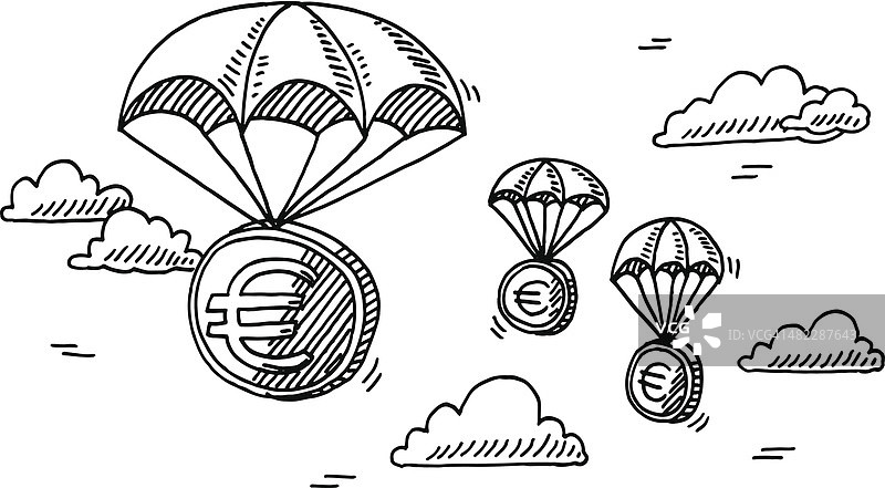 欧元硬币降落伞绘图图片素材
