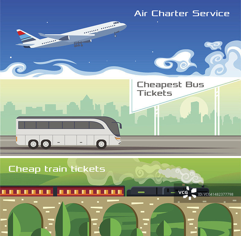 乘火车、飞机和公共汽车旅行图片素材