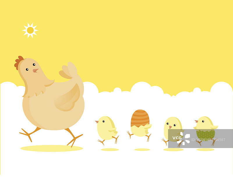 复活节鹧鸪家庭:母鸡和新生小鸡图片素材