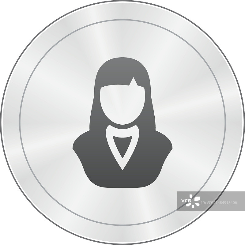 圆形按钮上的女商人图标。图片素材