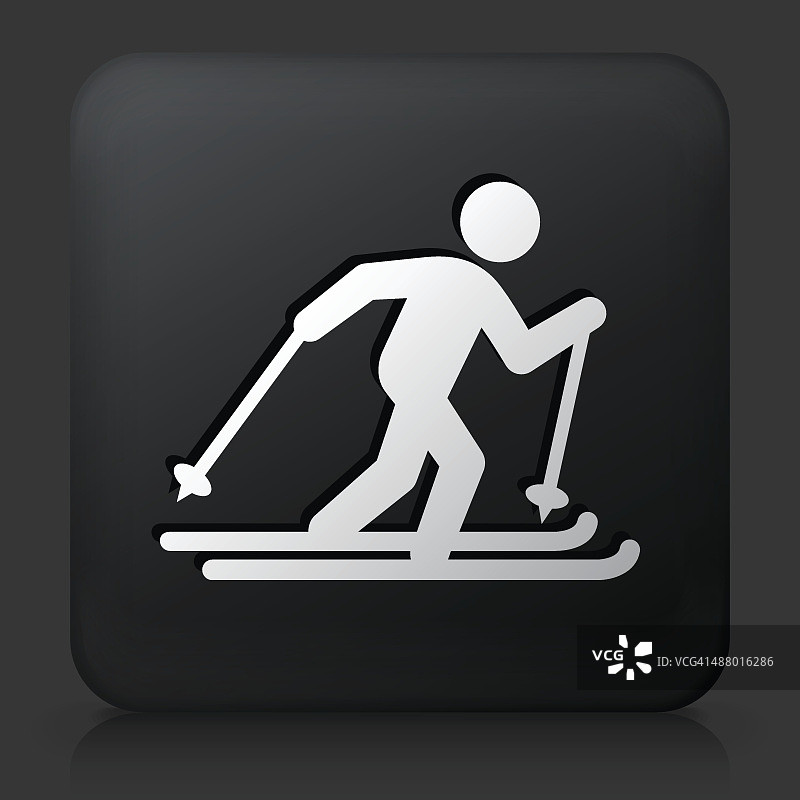 黑色方形按钮与滑雪图标图片素材