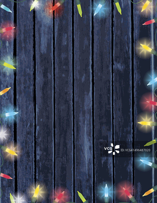 彩色圣诞灯光木材背景图片素材