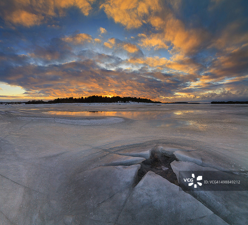 北方冬天海滩上的日落图片素材