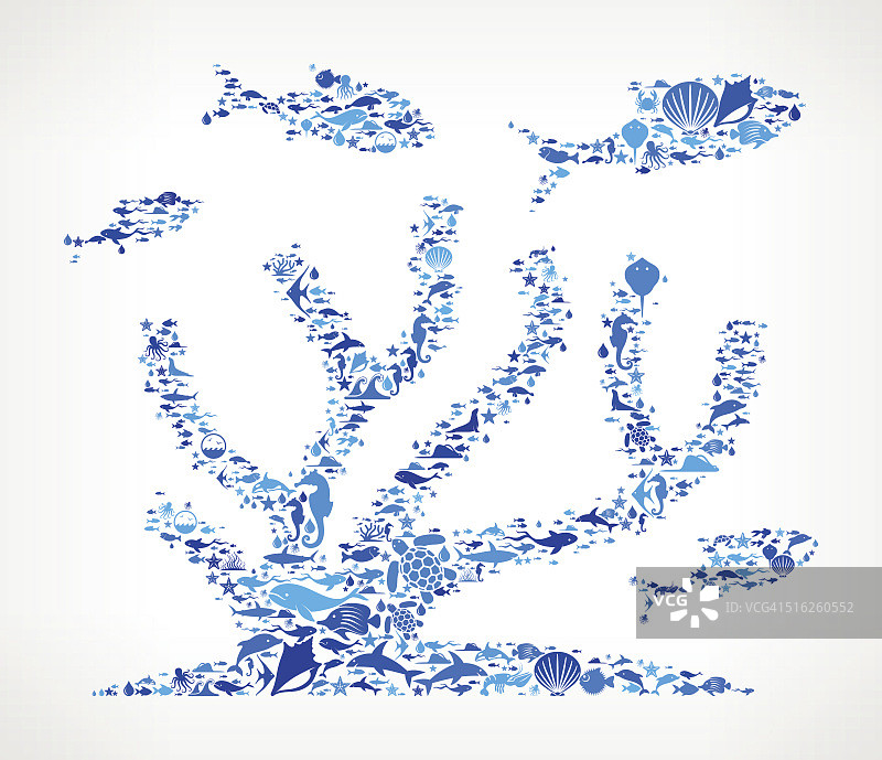 珊瑚礁海洋和海洋生物蓝色图标图案图片素材