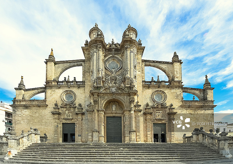 赫雷斯·德拉·弗朗特拉大教堂正面，安达卢西亚，西班牙图片素材