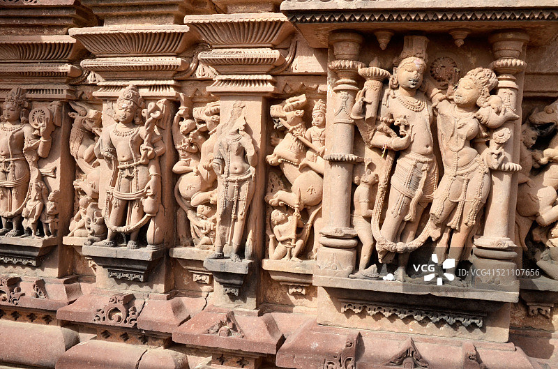 墙上的雕塑Sachhiya Mata寺庙，焦特布尔，奥西恩，拉贾斯坦邦，印度，亚洲图片素材