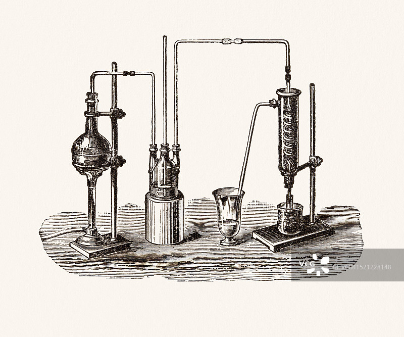 化学实验，19世纪的科学例证图片素材